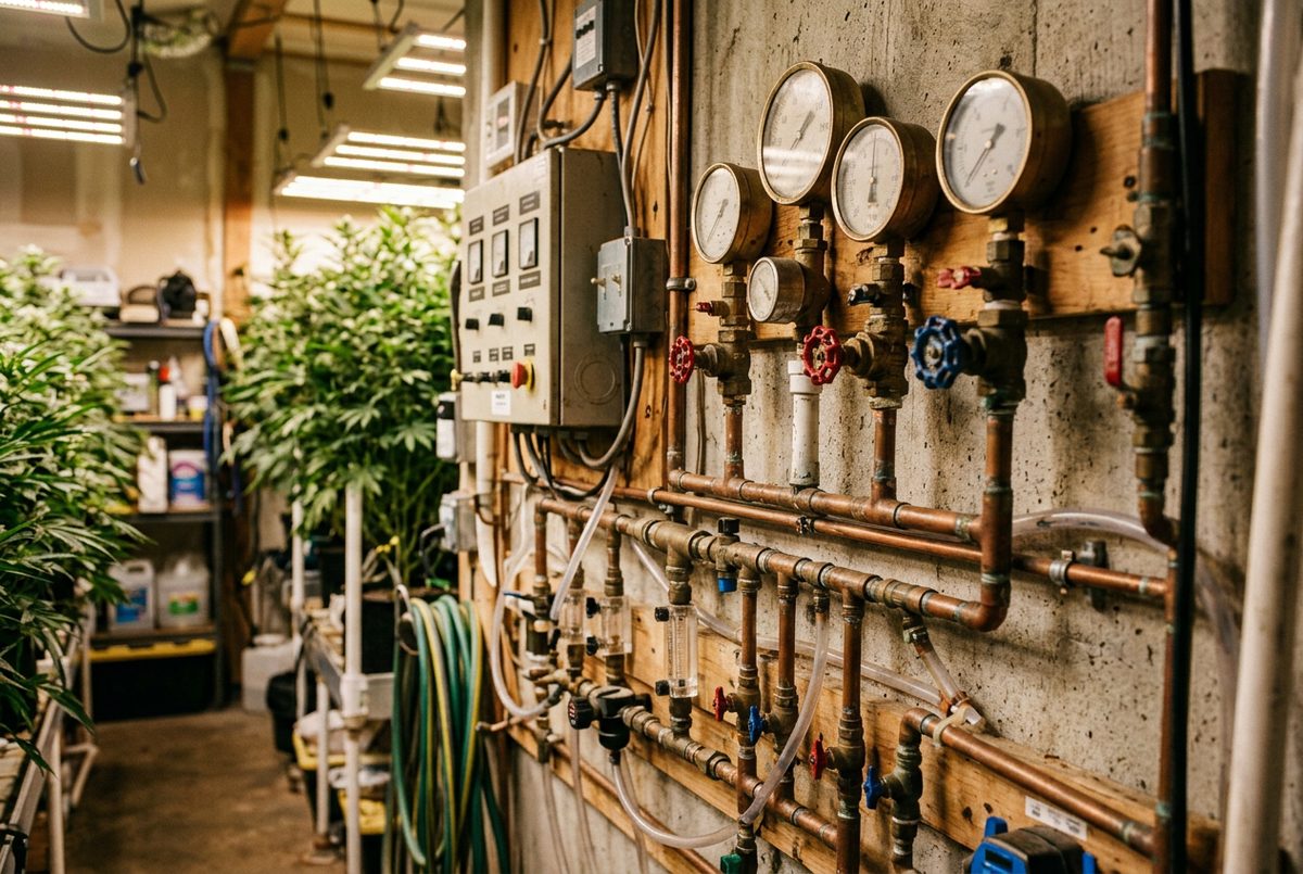 Environmental controls, irrigation lines, or a data readout.